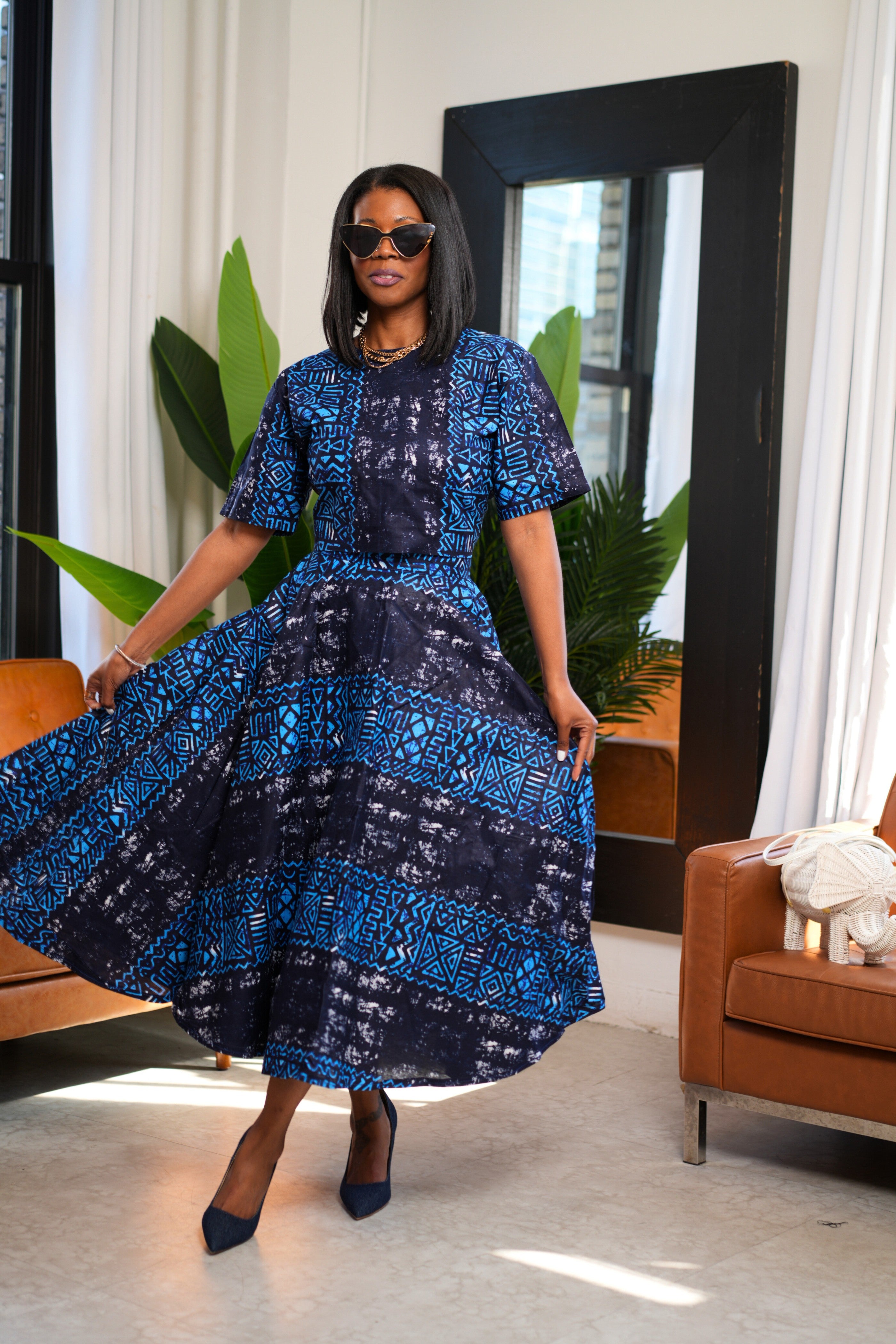 Akara Elegant Ankara Cotton Skirt and Crop Top Set - 3 Day Shipping