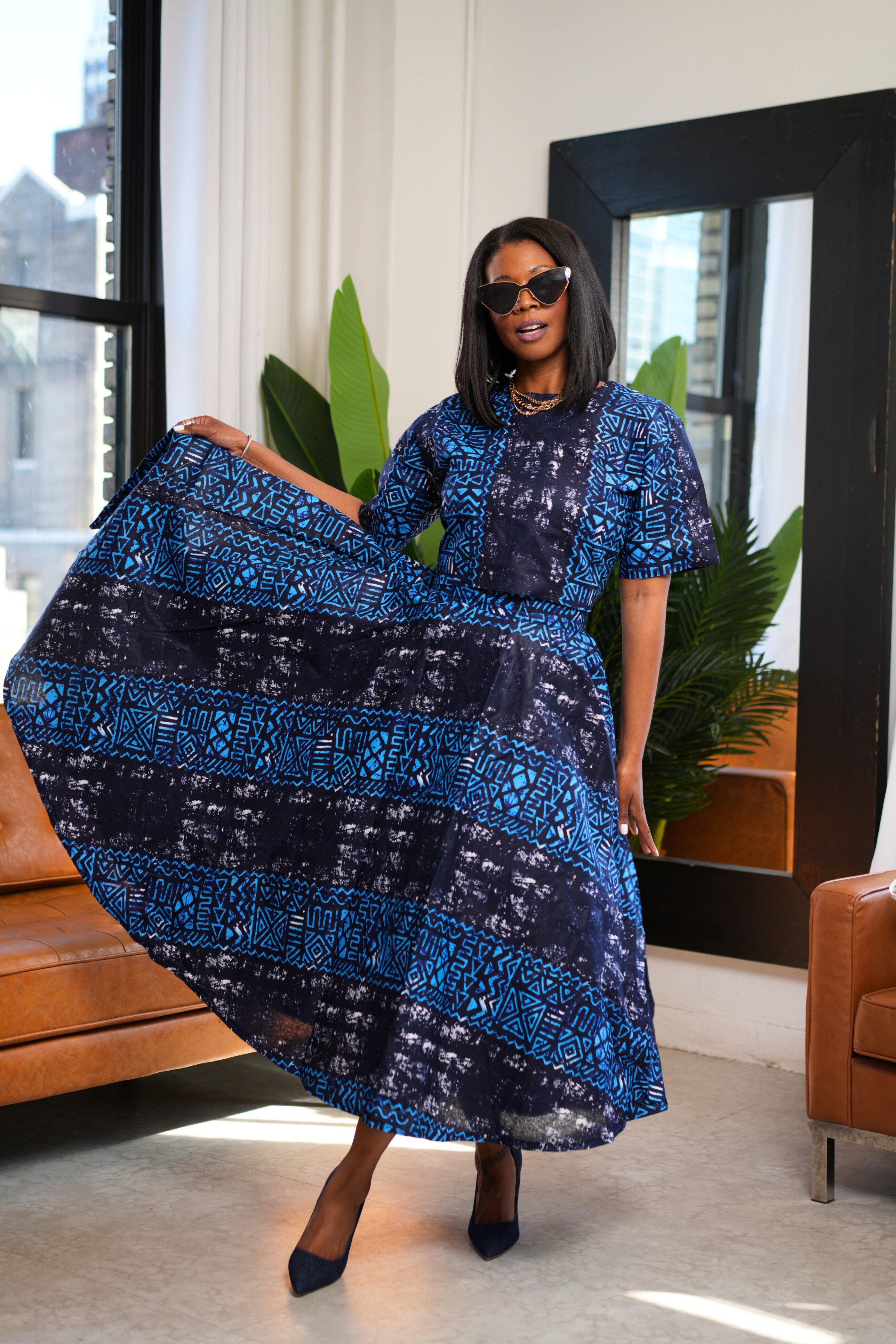 Akara Elegant Ankara Cotton Skirt and Crop Top Set - 3 Day Shipping