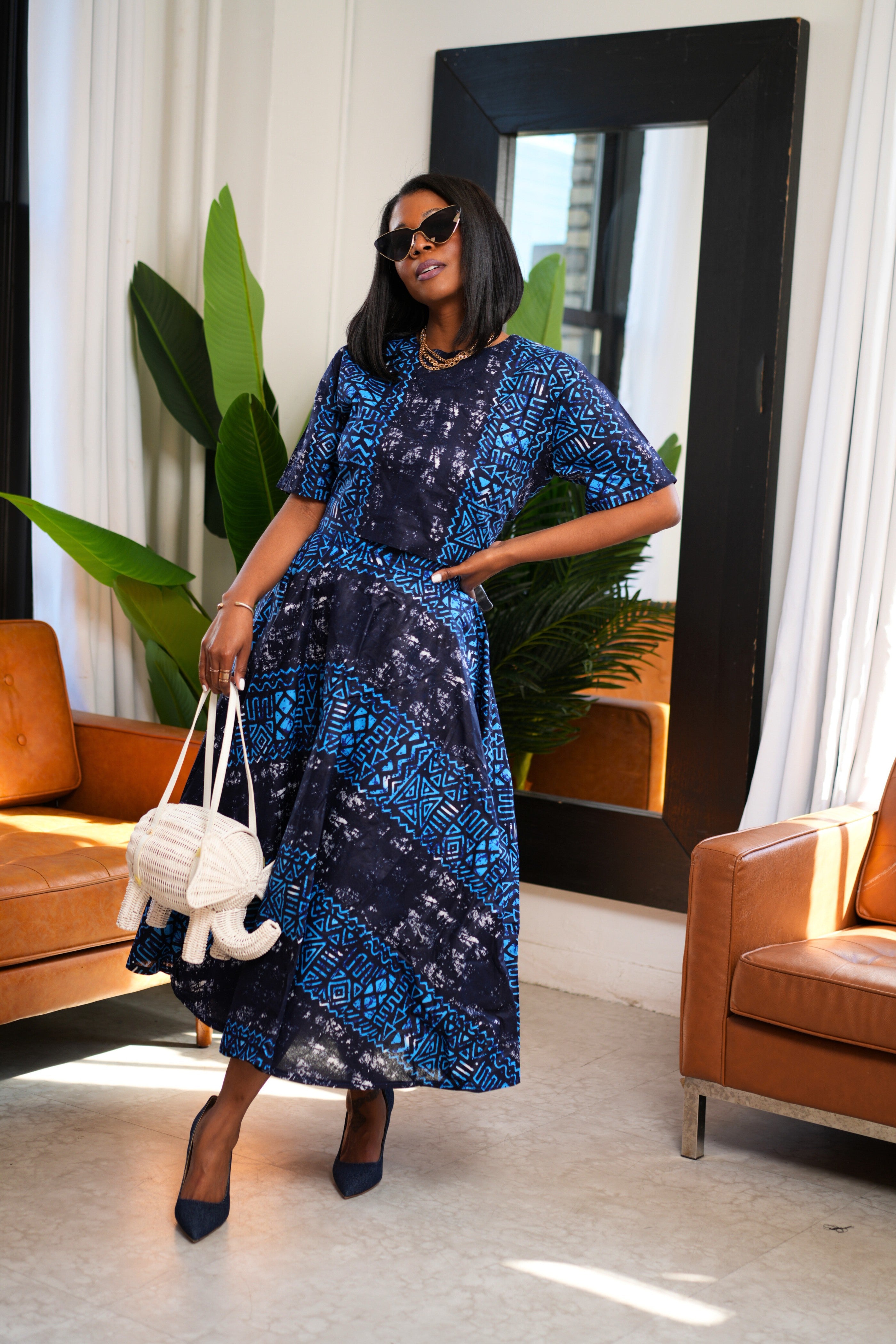 Akara Elegant Ankara Cotton Skirt and Crop Top Set - 3 Day Shipping