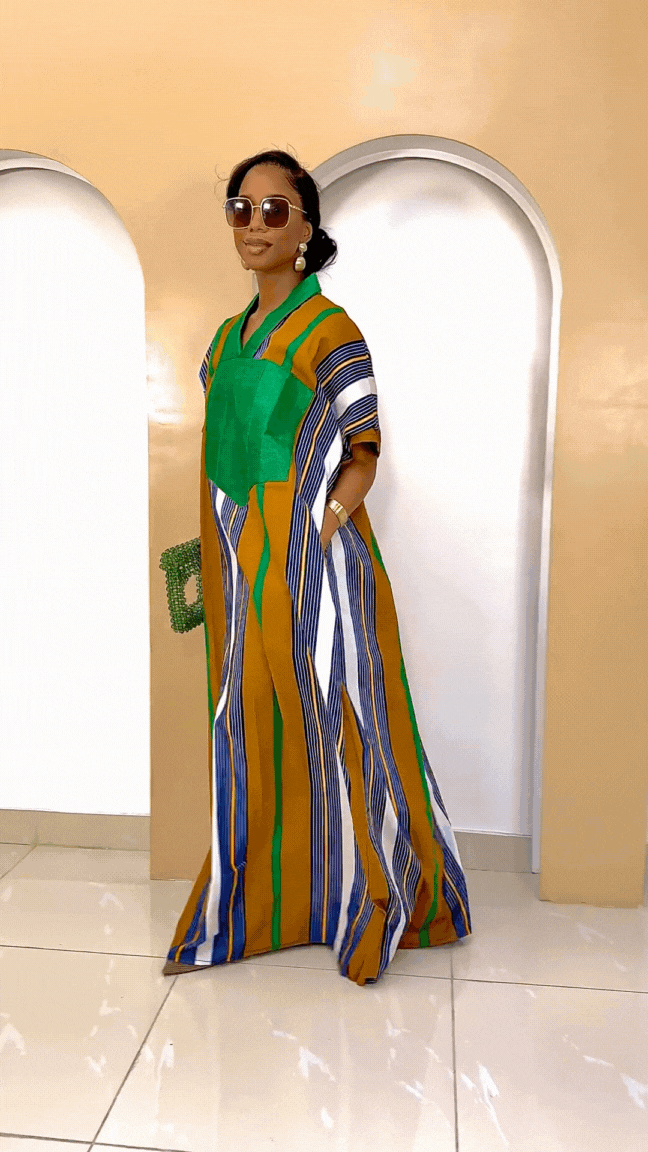 Oliaku Striped Bubu Dress with Aso Oke Embellishment