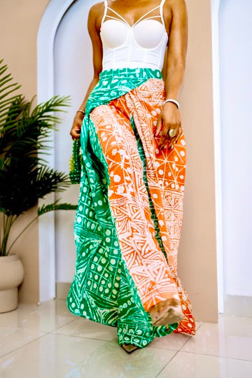 Apuruka Hand-Dyed Adire Cotton Patchwork Pant Skirt – African-Inspired Fashion- 3 Day Shipping