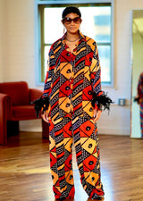 Anya Ankara Silk Top and Bottom Set with Feather Details
