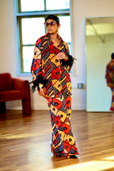 Anya Ankara Silk Top and Bottom Set with Feather Details
