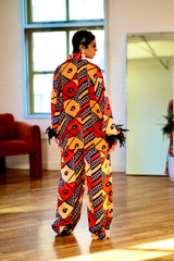Anya Ankara Silk Top and Bottom Set with Feather Details