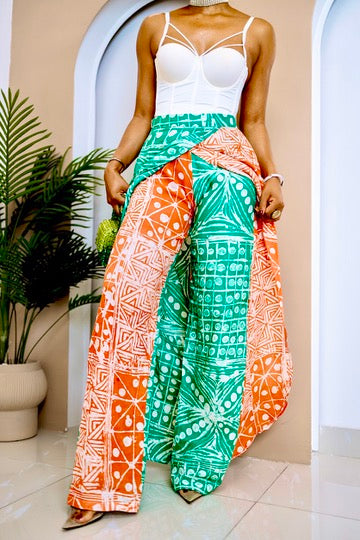 Apuruka Hand-Dyed Adire Cotton Patchwork Pant Skirt – African-Inspired Fashion- 3 Day Shipping