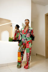 Ogongoko Ankara Silk Two-Piece Set with Feathered Sleeves