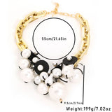 Chunky Pearl Statement Necklace – Black & Gold Chain Choker