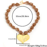 Brown Beaded Heart Pendant Necklace