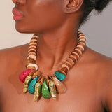 Boho Chic Handmade Wooden Bead Statement Necklace