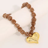 Brown Beaded Heart Pendant Necklace
