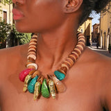 Boho Chic Handmade Wooden Bead Statement Necklace