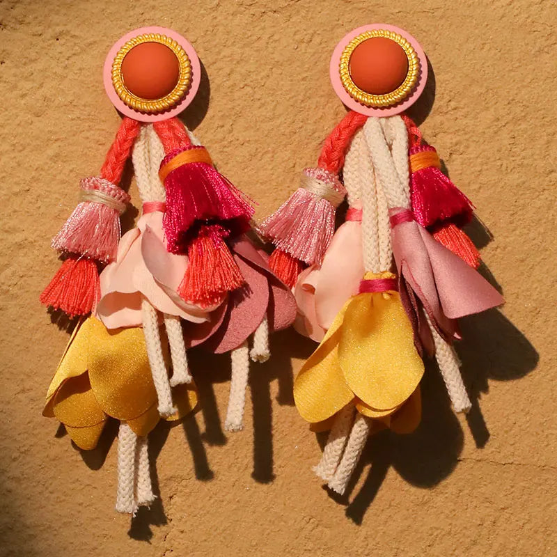 Boho Flower Tassel Earrings – Handmade Statement Jewelry