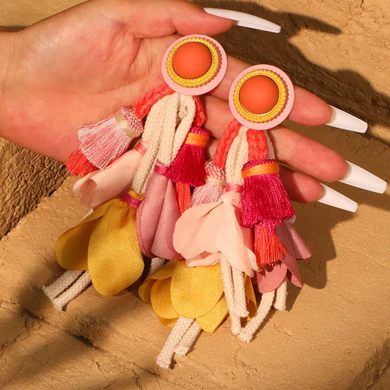 Boho Flower Tassel Earrings – Handmade Statement Jewelry