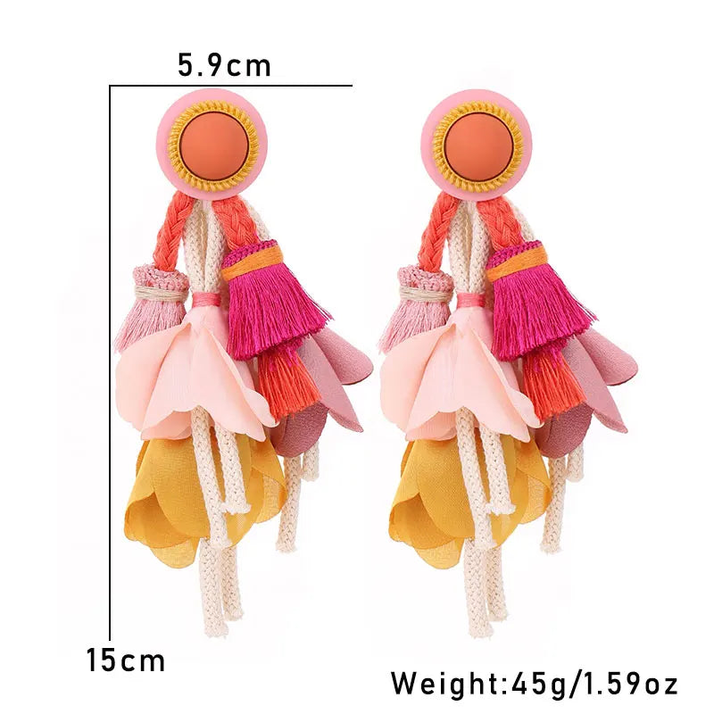 Boho Flower Tassel Earrings – Handmade Statement Jewelry