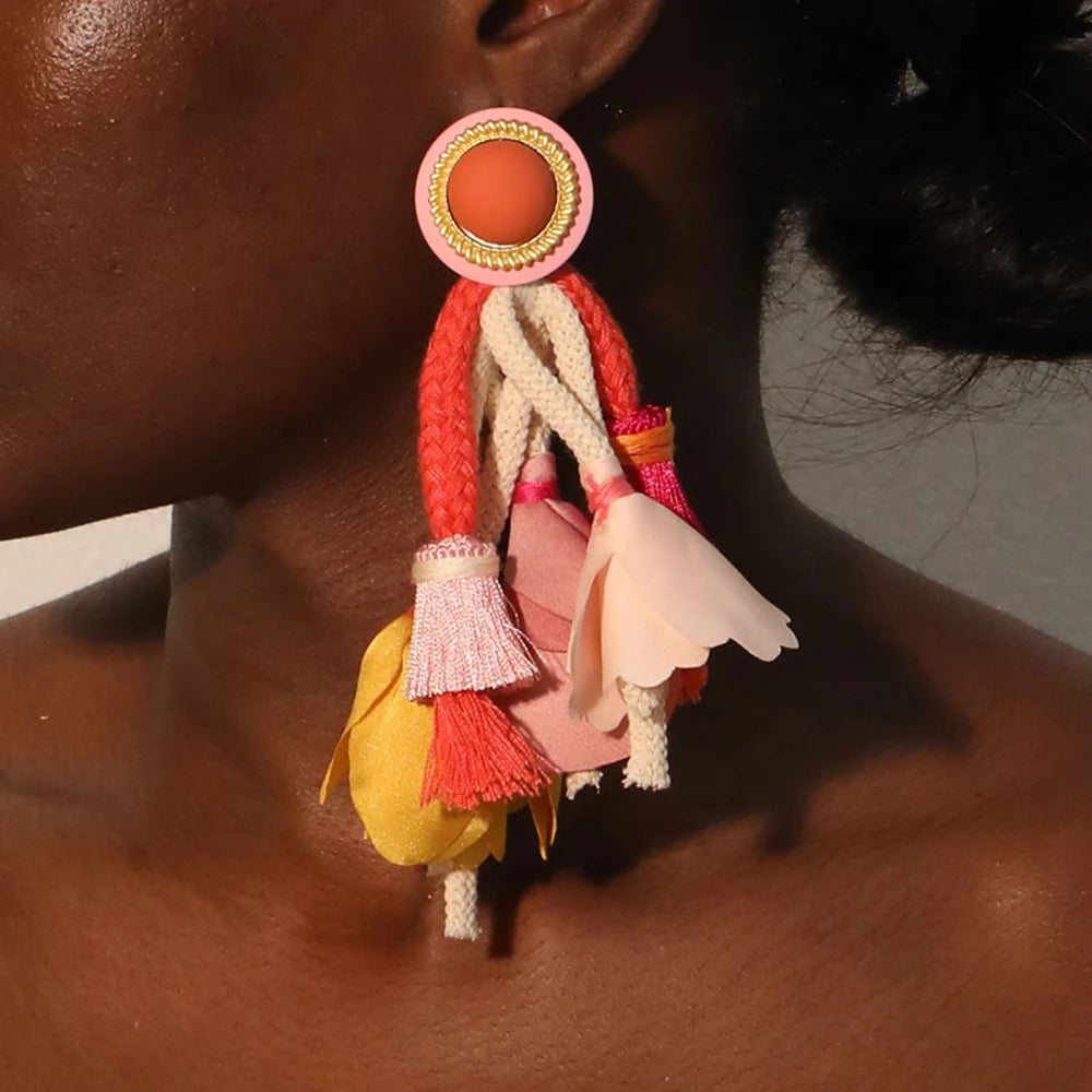Boho Flower Tassel Earrings – Handmade Statement Jewelry