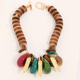 Boho Chic Handmade Wooden Bead Statement Necklace