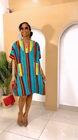 Vestido midi de rayas Ejeuwa Aso Oke