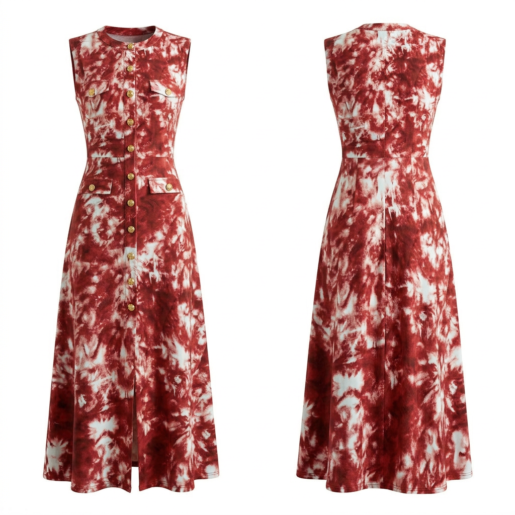 Ibiliashi Adire Print Maxi Dress: Red & White Tie-Dye Elegance
