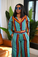 Conjunto de pantalones y blazer corto de tela Afoma Aso oke