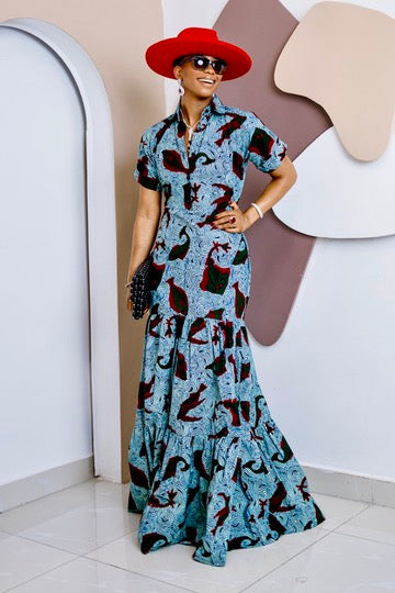 Adegboloja Kaftan Maxi Dress – Handmade African Ankara Elegance