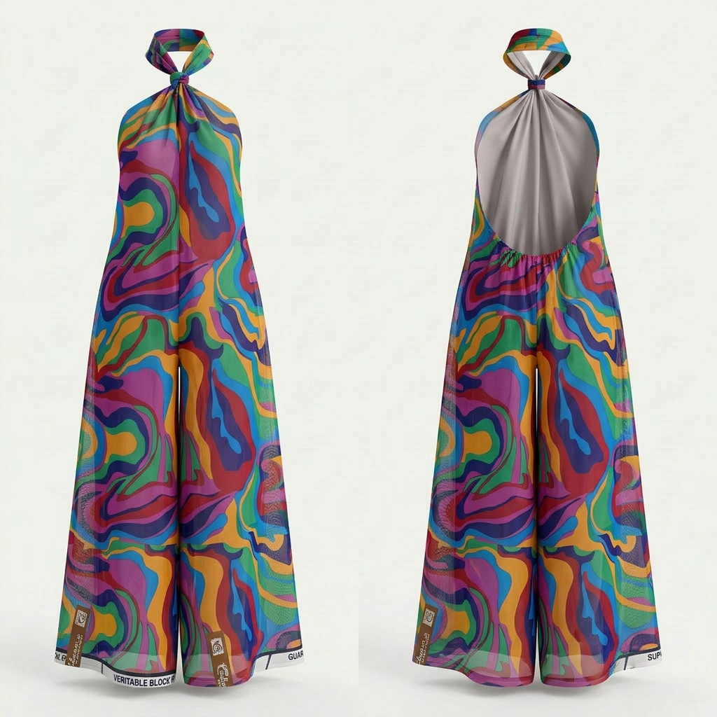 Osipaka Mesh Abstract Swirl Jumpsuit - Multicolor Mesh