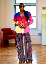 Ensemble cargo Aso Oke - Bleu + Violet