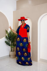 Vestido Akonuche Isi Agu Bubu con adorno Aso Oke
