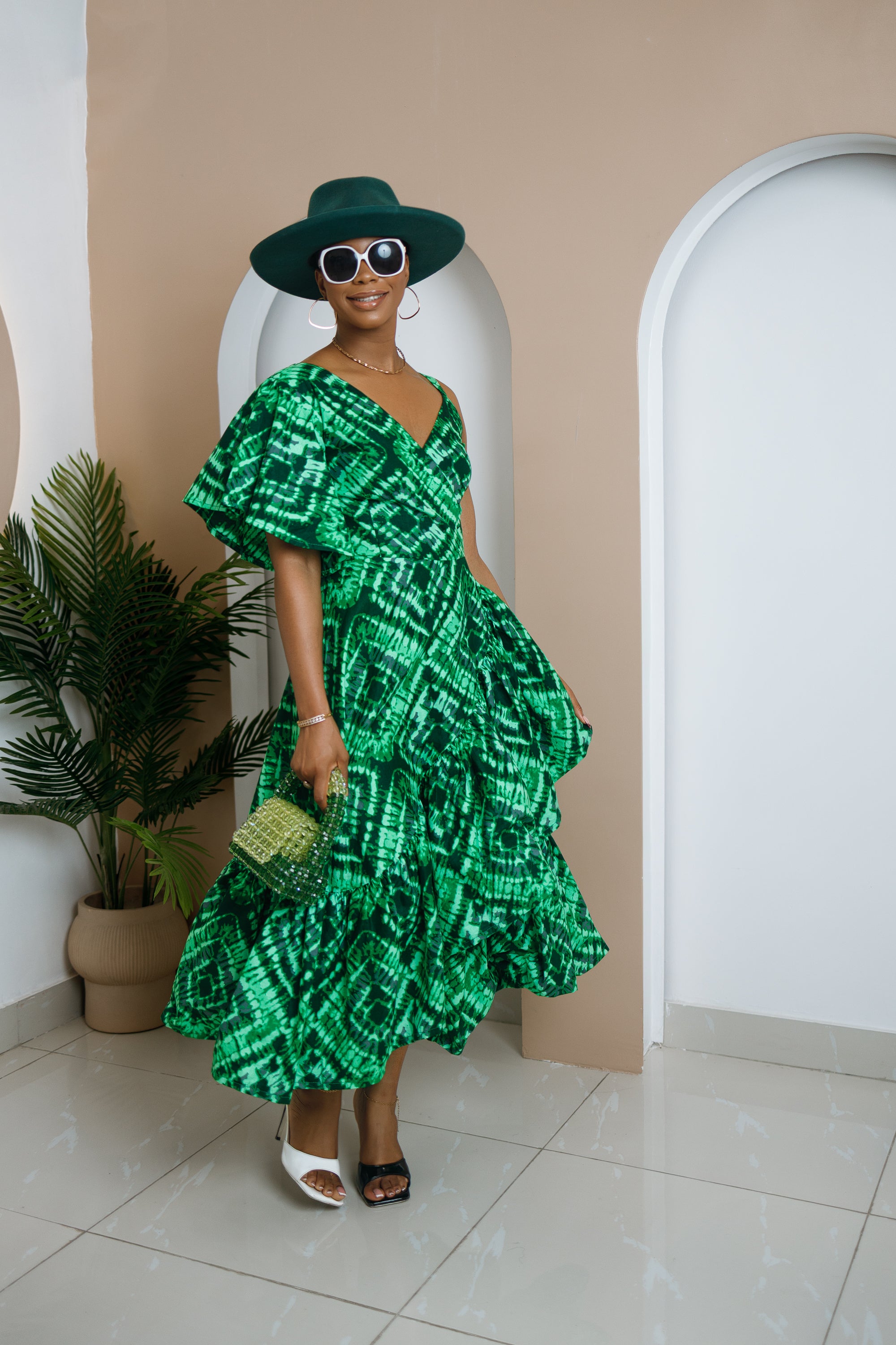 Akwa Wrap Ankara Dress with Flared Sleeve