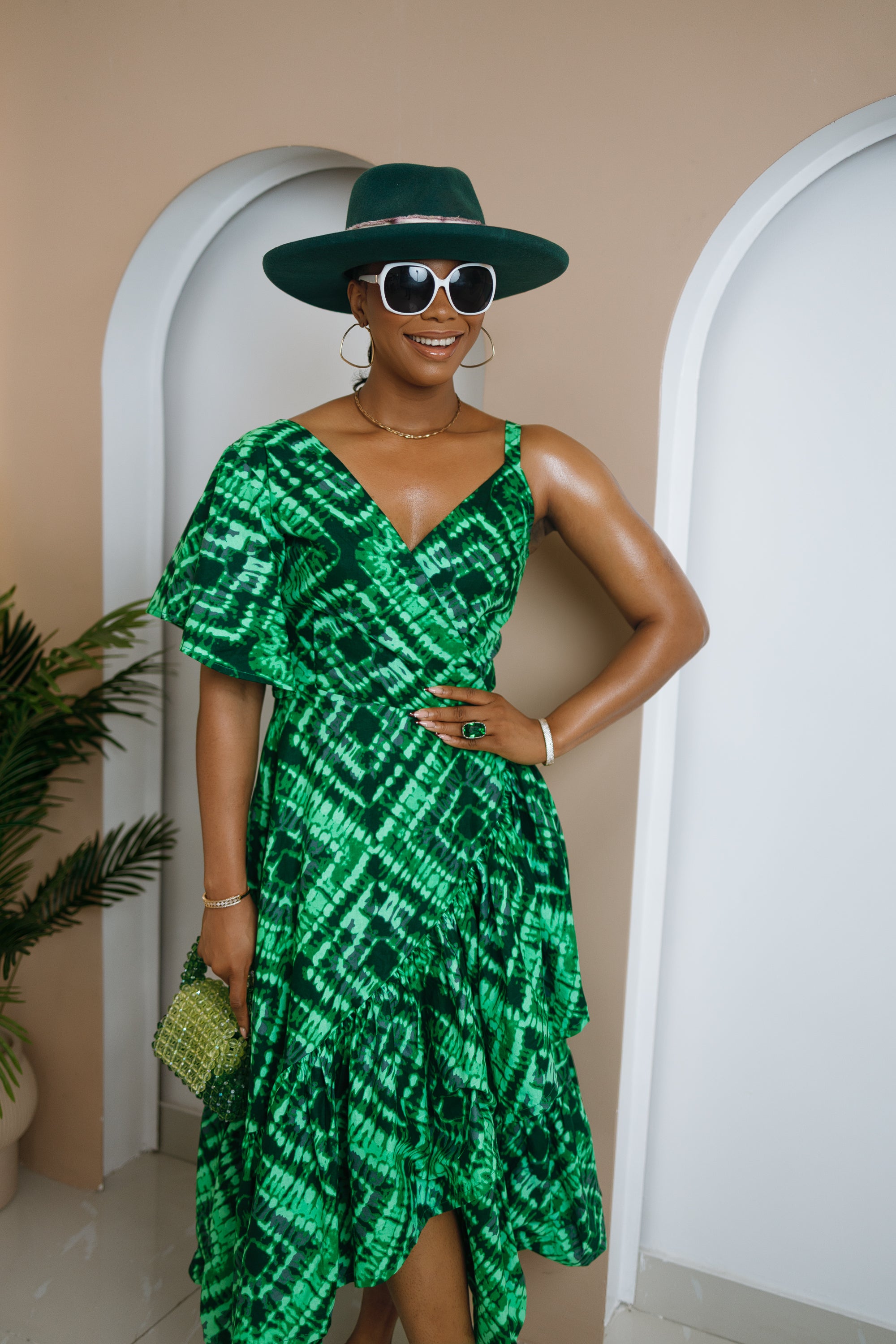 Akwa Wrap Ankara Dress with Flared Sleeve