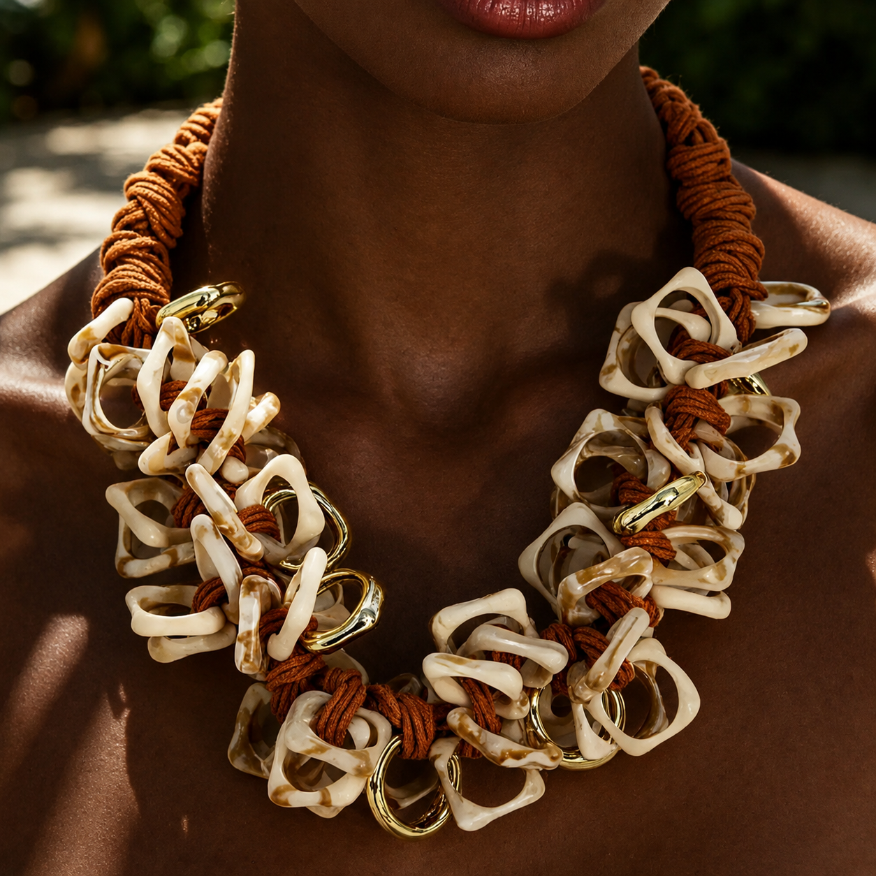 Sanaa Statement Necklace – Rust, Ivory & Gold