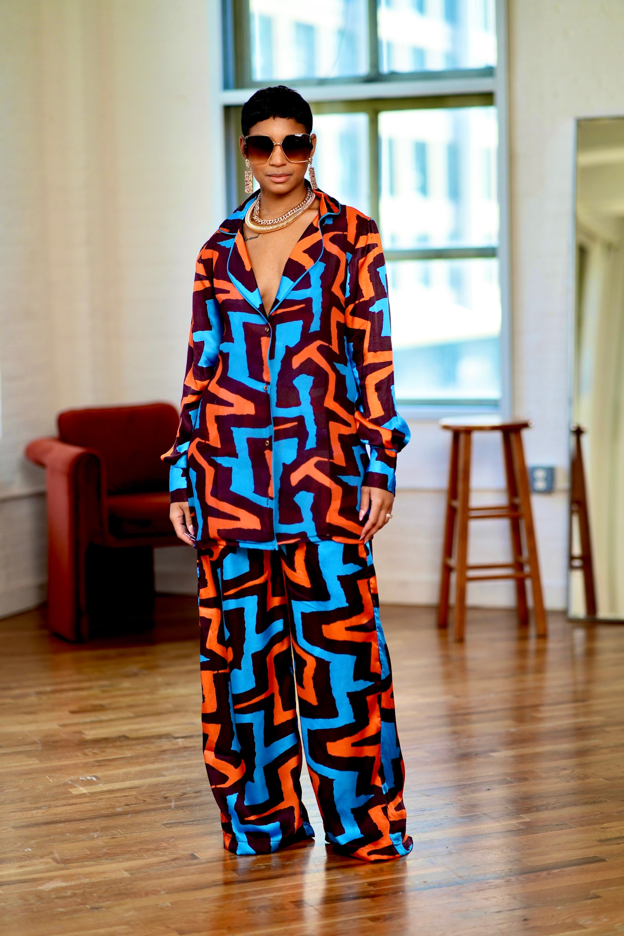 Conjunto de dos piezas de seda Ankara Ututu: elegante y cómodo