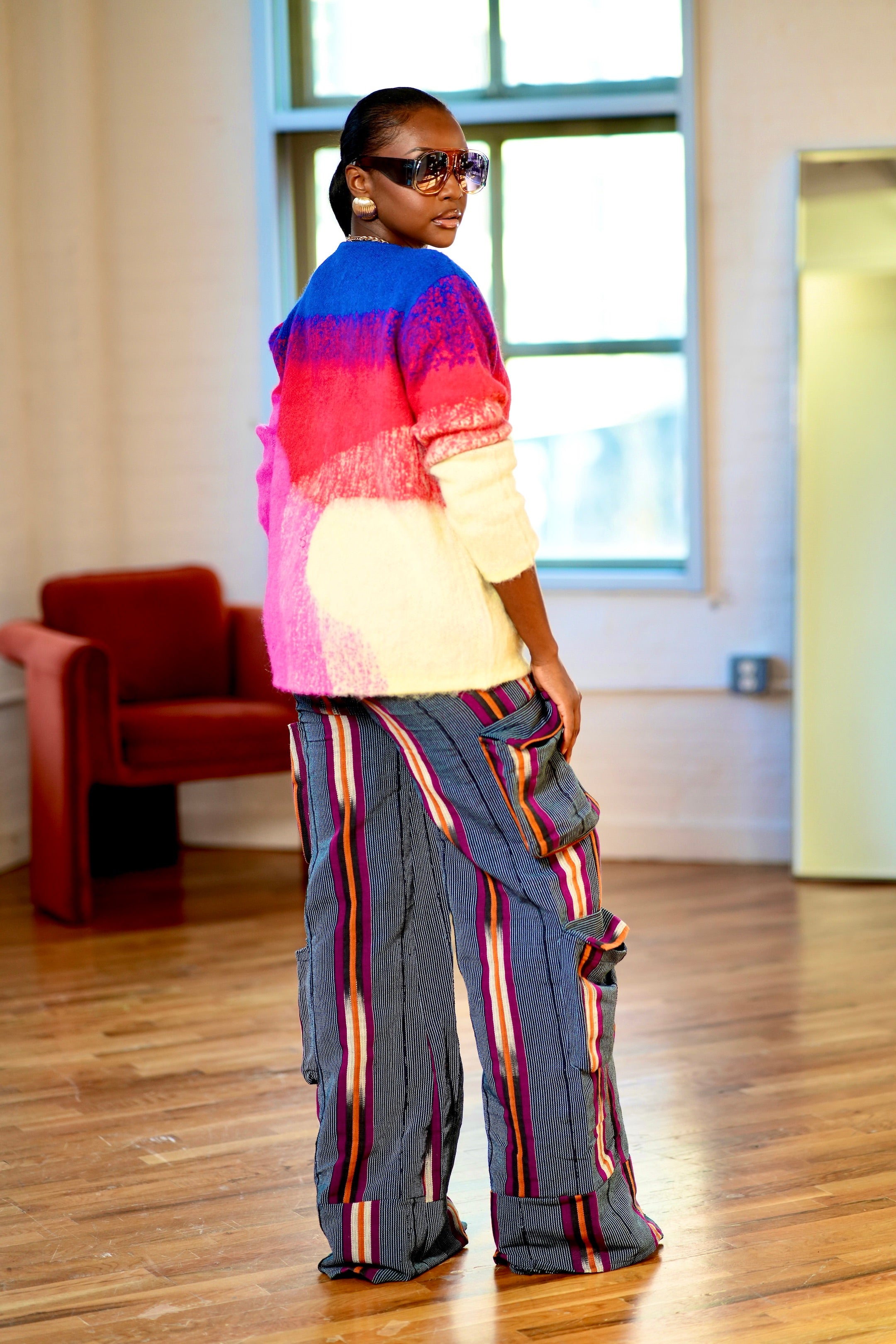 Vaqueros cargo Achalugo Aso Oke - Azul y morado