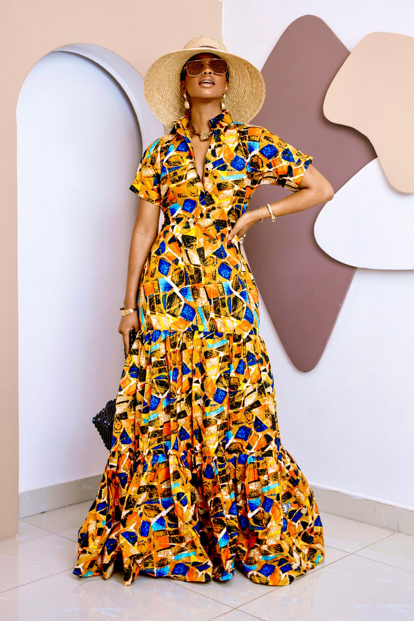 Omenana Kaftan Maxi Dress – Handmade African Ankara Elegance
