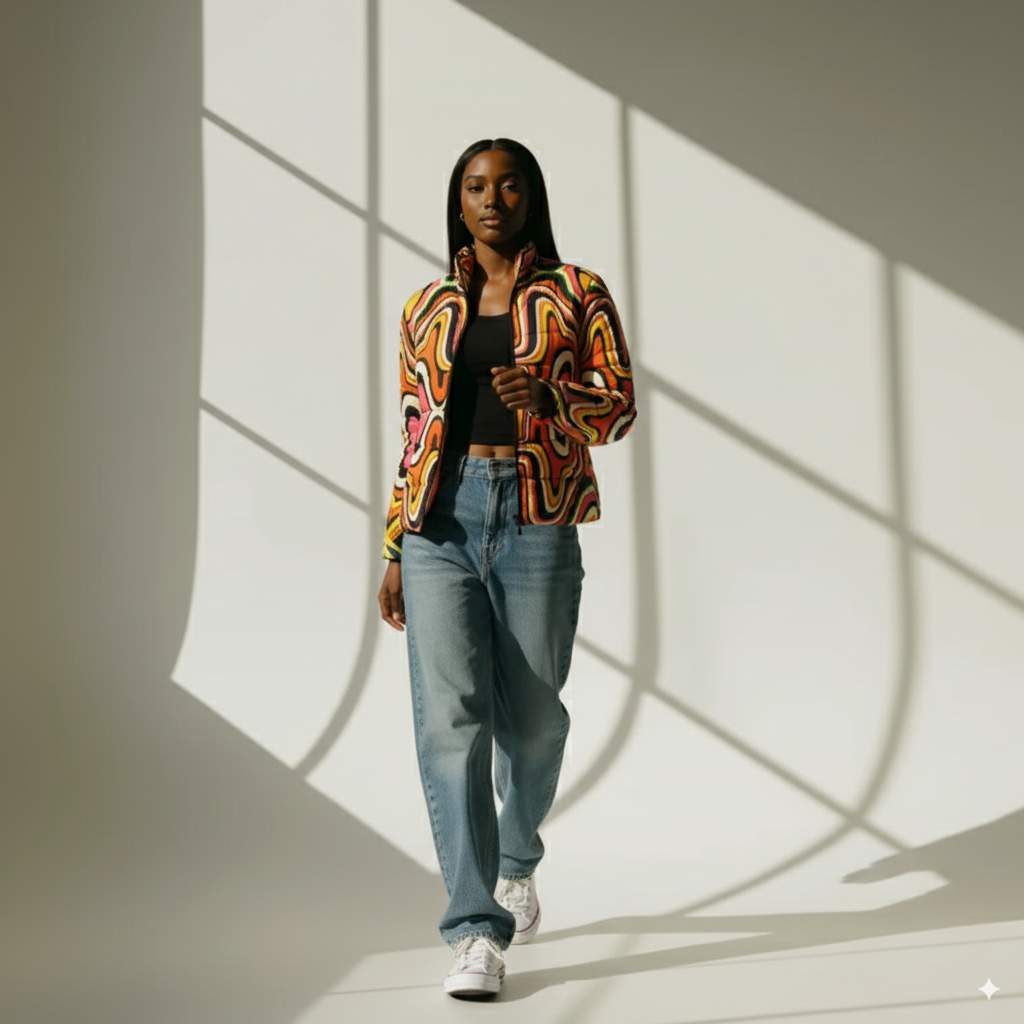 Kene WOMEN'S African Inspired STAND COLLAR PADDED JACKET