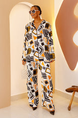 Conjunto de camisa africana de gasa y pantalón de seda JI: vibrante y elegante