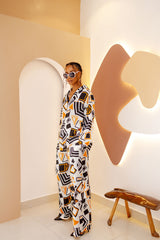 Conjunto de camisa africana de gasa y pantalón de seda JI: vibrante y elegante