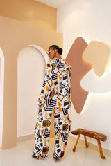 Conjunto de camisa africana de gasa y pantalón de seda JI: vibrante y elegante