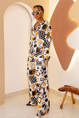 Conjunto de camisa africana de gasa y pantalón de seda JI: vibrante y elegante