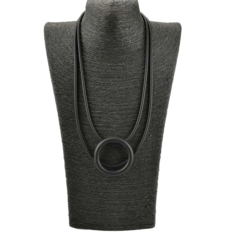 Black Rubber Choker Necklace with Round Pendant