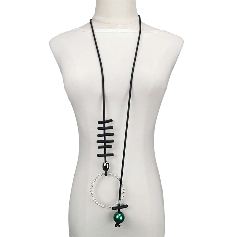 Statement Green Pearl Pendant Necklace - Adjustable Long Chain