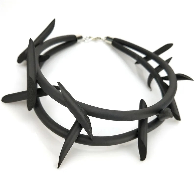 Thorn Choker - Rubber & Wood Geometric Necklace for Women
