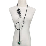 Statement Green Pearl Pendant Necklace - Adjustable Long Chain
