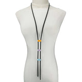 UKEBAY Black Rubber & Wood Statement Necklace - Modern Long Chain