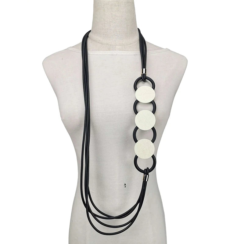 Rubber & Wood Pendant Necklace - Statement Jewelry