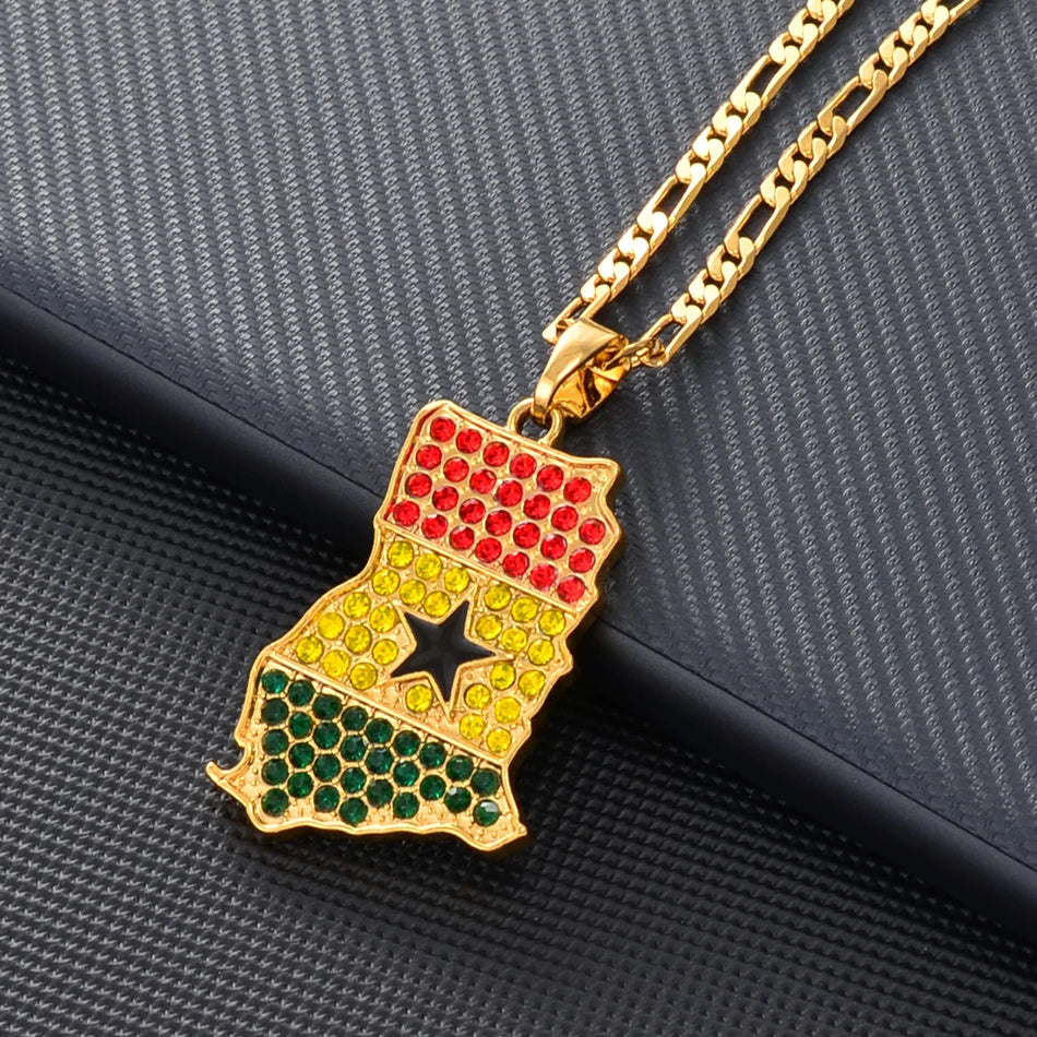 Ghana Rhinstone Flag Necklace