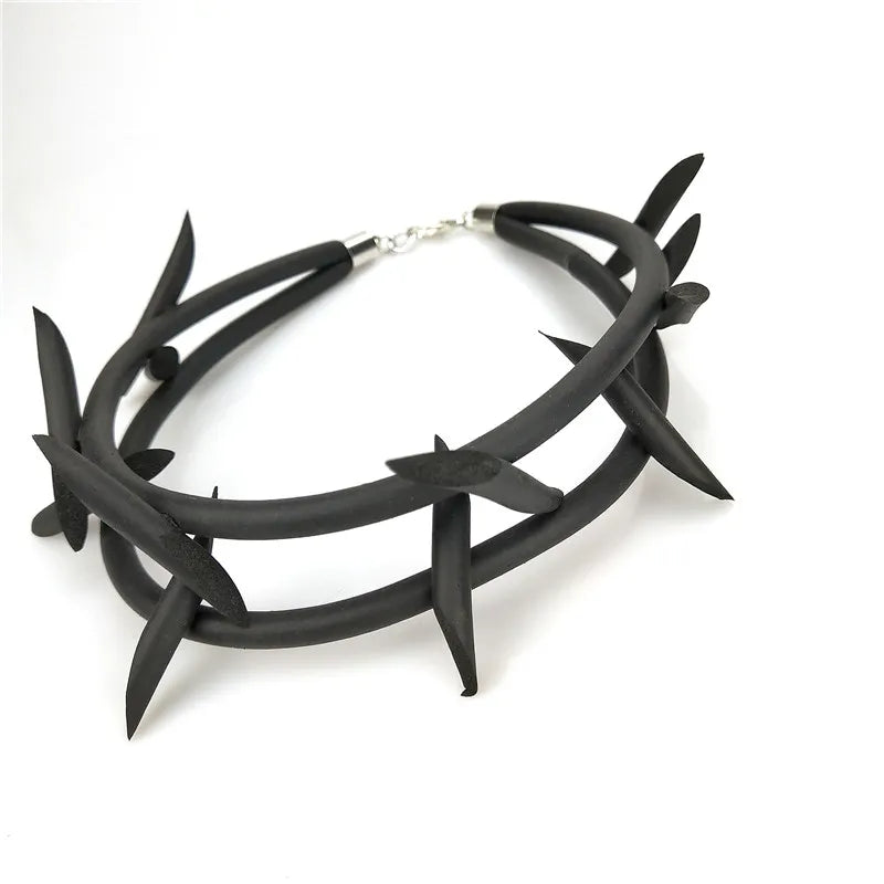Thorn Choker - Rubber & Wood Geometric Necklace for Women