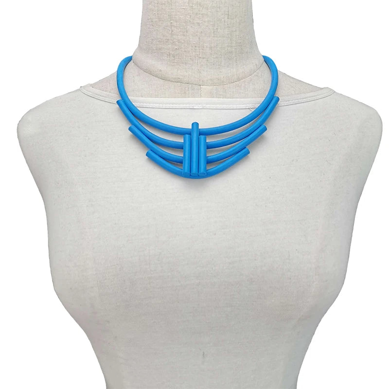 Geometric Choker Necklace - Handmade Multicolor Rubber & Aluminum