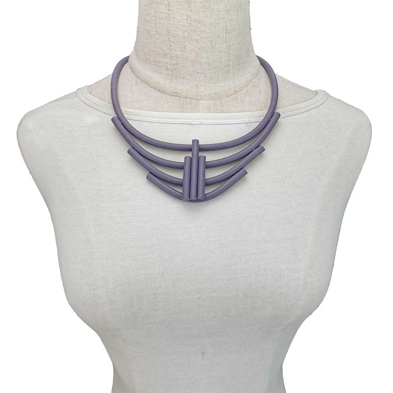 Geometric Choker Necklace - Handmade Multicolor Rubber & Aluminum