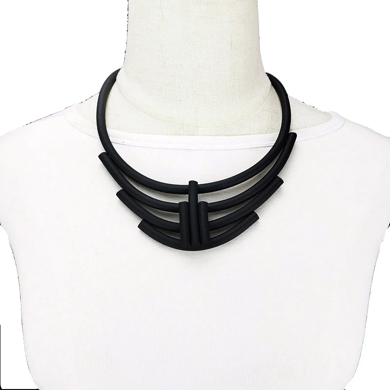 Geometric Choker Necklace - Handmade Multicolor Rubber & Aluminum