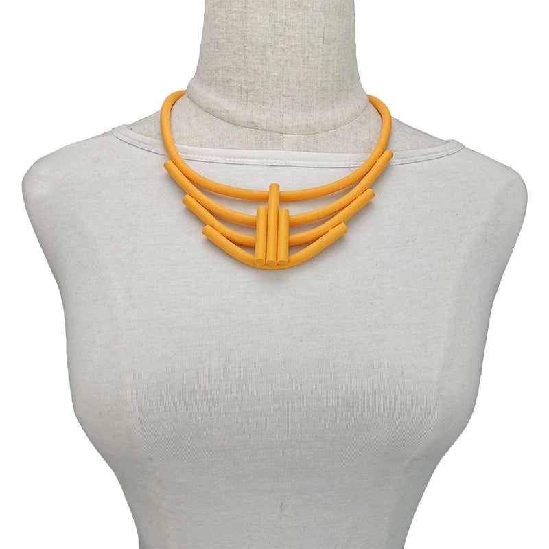 Geometric Choker Necklace - Handmade Multicolor Rubber & Aluminum